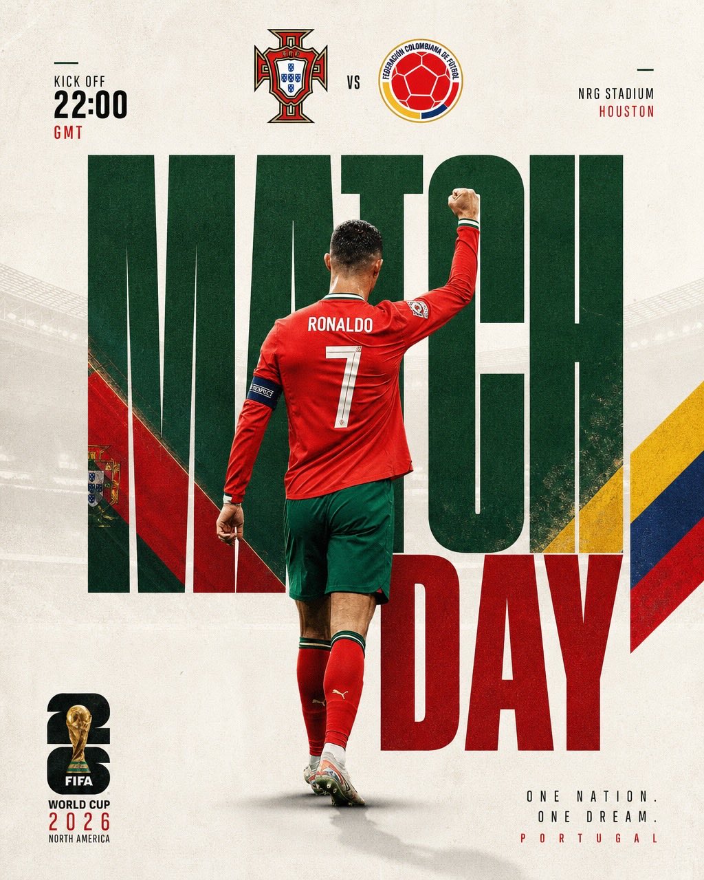 Póster ultrarealista de Cristiano Ronaldo para el día del partido - Portugal vs Colombia Mundial 2026