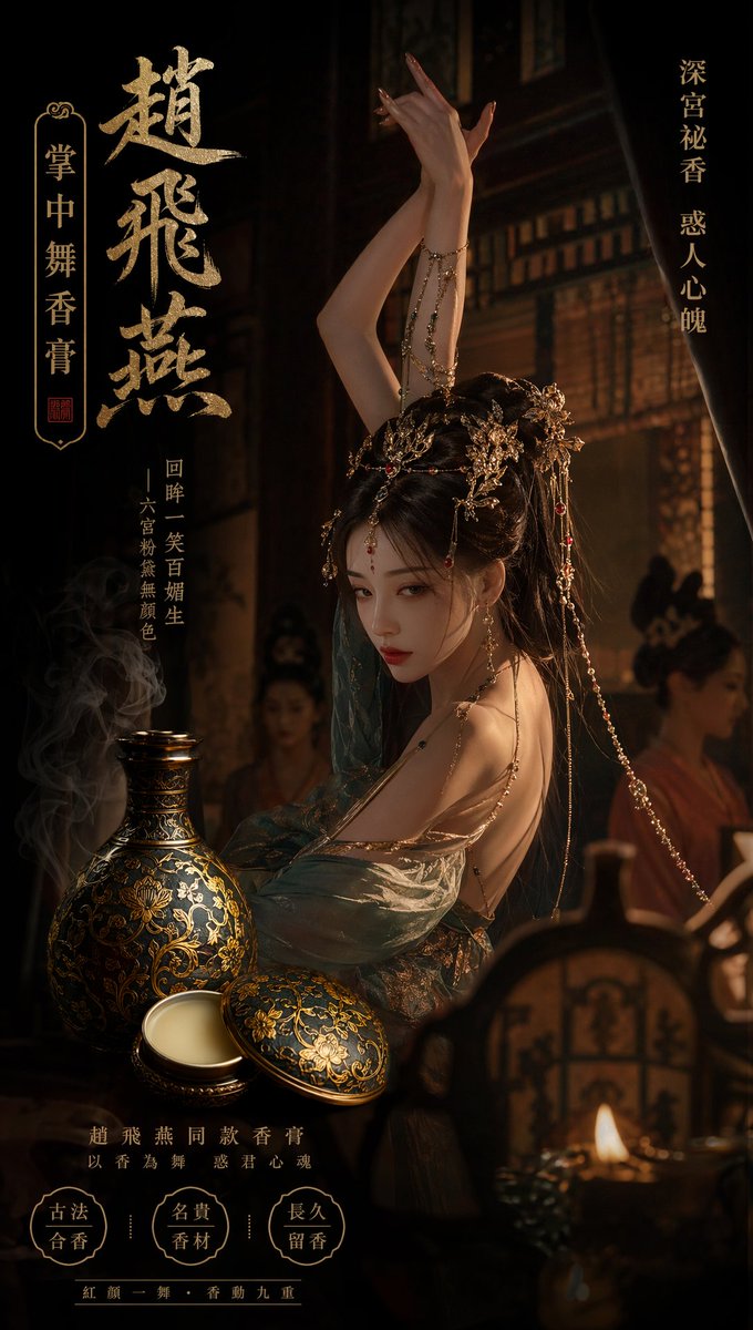Publicité Baume Parfumé Zhao Feiyan - Vase en Cuivre Incrusté d'Or