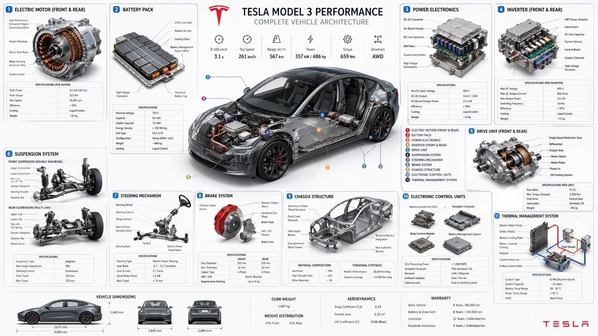 Diagrama Técnico Detallado de Componentes Tesla Model Y