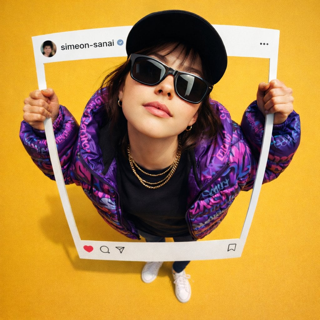 Ultra Realistic Person Breaking Out of Instagram Frame with Fisheye Effect