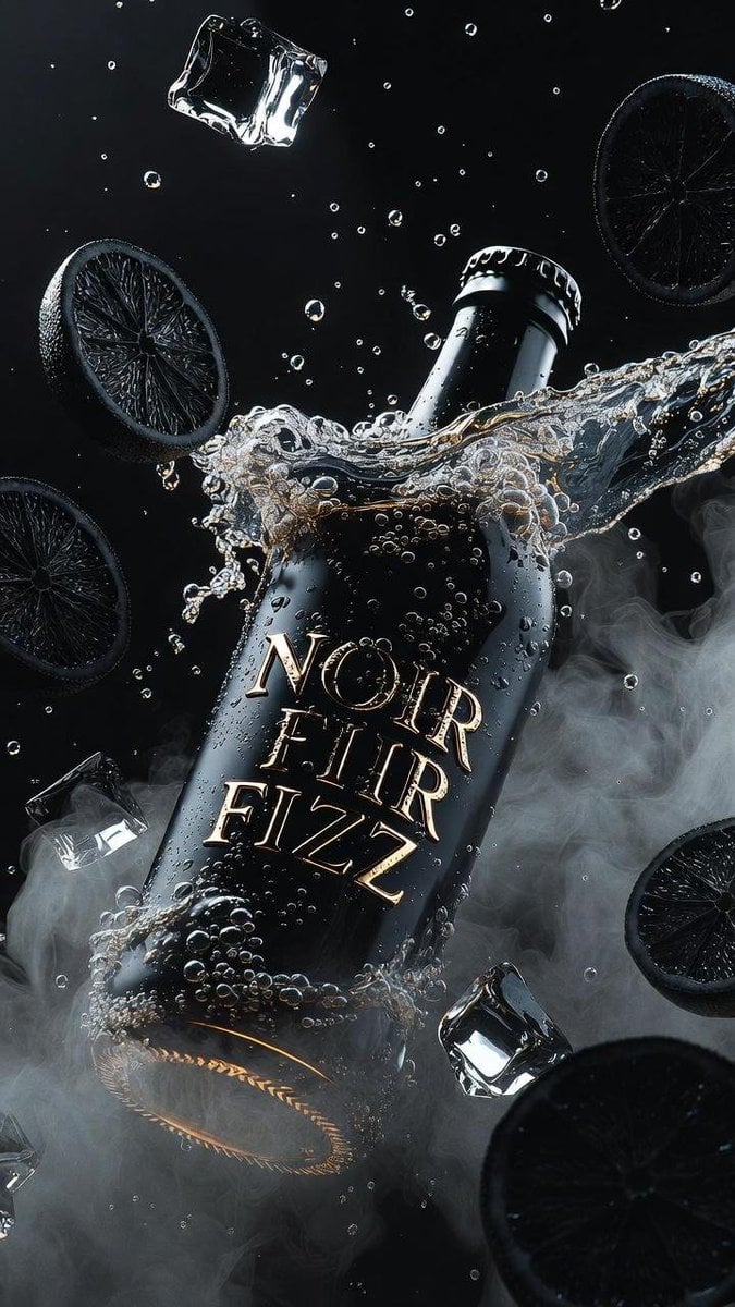 NOIR FIZZ Luxury Matte Black Soda Bottle Cinematic Product Photography