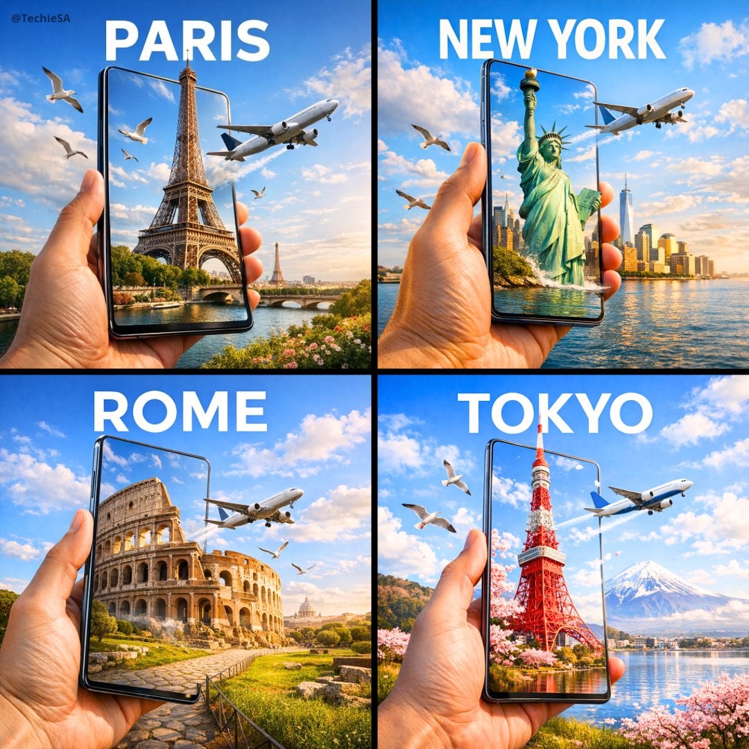 超现实智能手机3D门户巴黎旅行广告