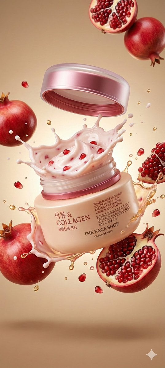 Hyperrealistische Granatapfel Kollagen Creme Jar Explosion Fotografie