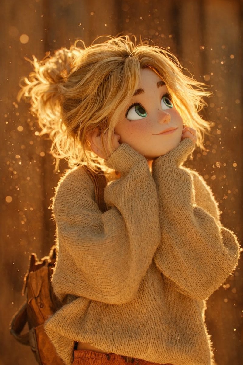 Render 3D Wioska Rustykalna Złota Godzina Styl Pixar