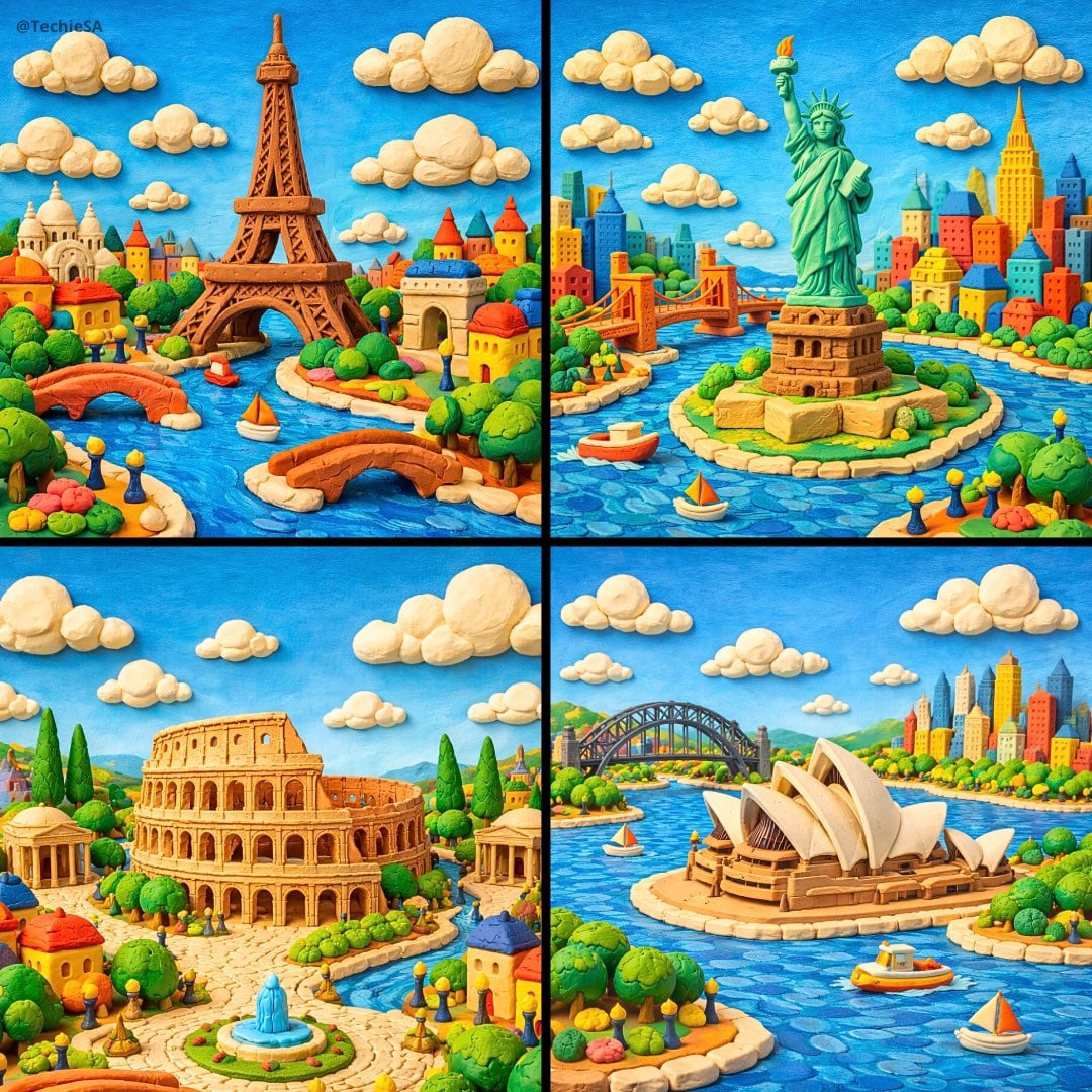 Skurrile Miniatur-Landmark-Welt aus Modellierton