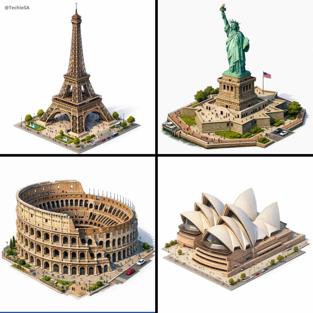 Isometric 3D Architectural Landmark Rendering