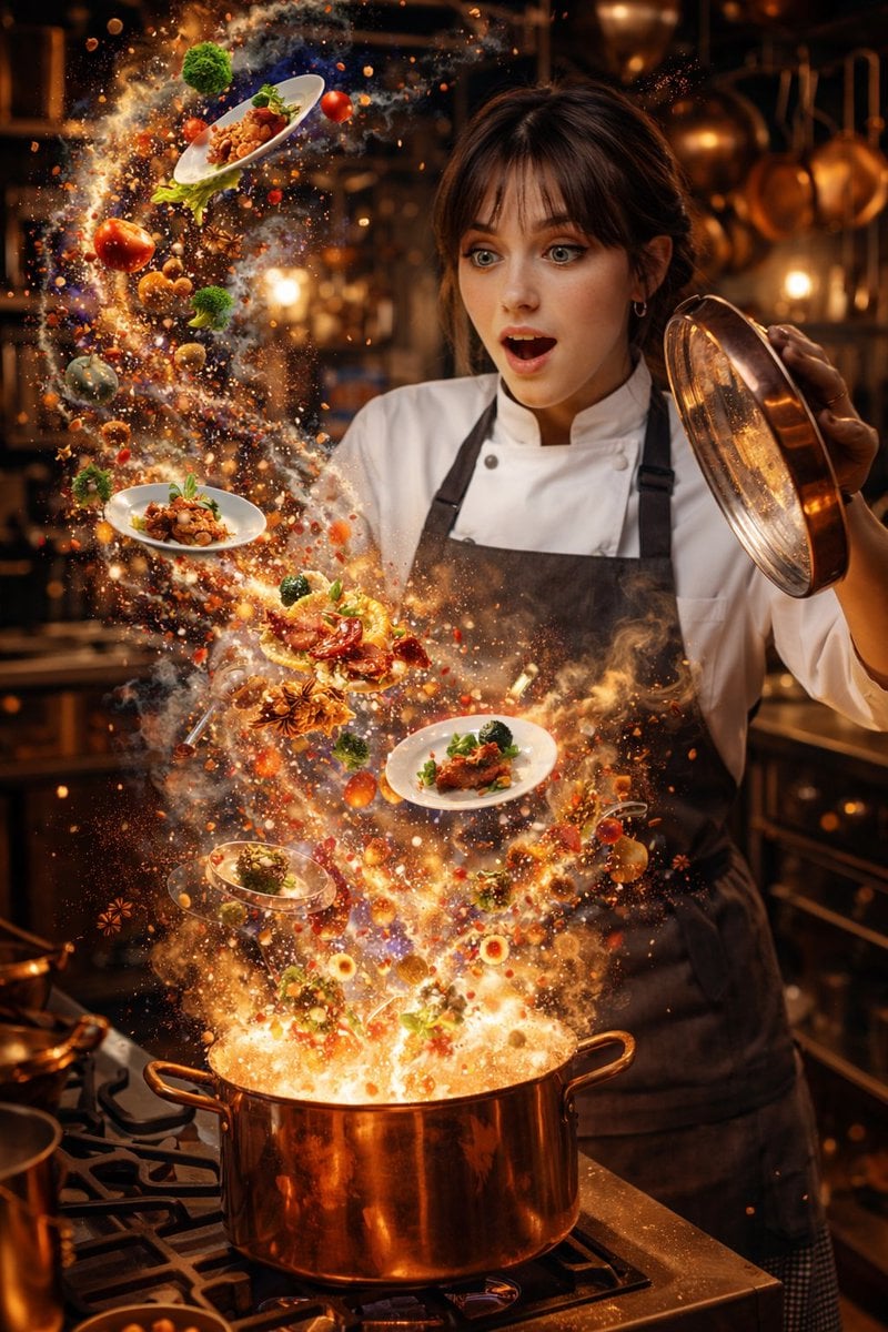 Chef descubre galaxia gourmet cósmica explotando de olla de cobre