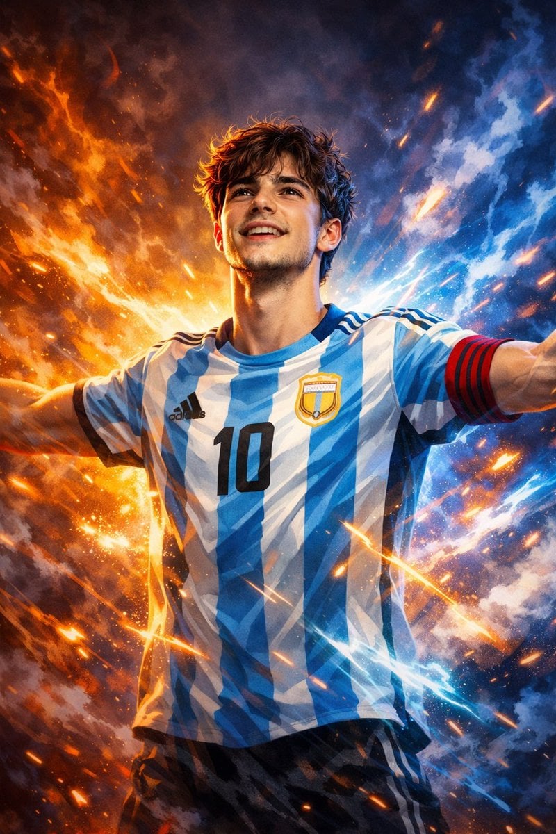 Zafer Pozu Neon Aura Genç Adam Dijital Boyama