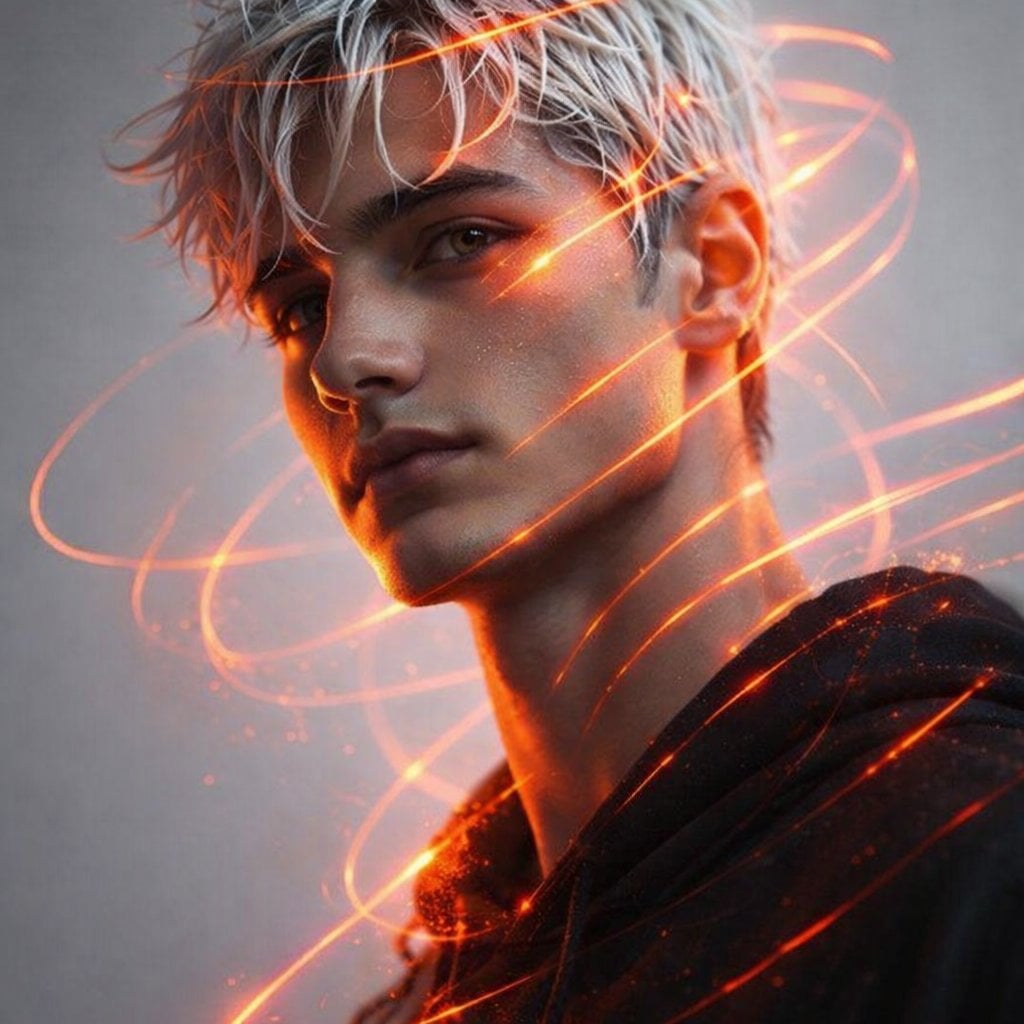 Retrato Futurista de Joven con Cabello Blanco Look Mojado