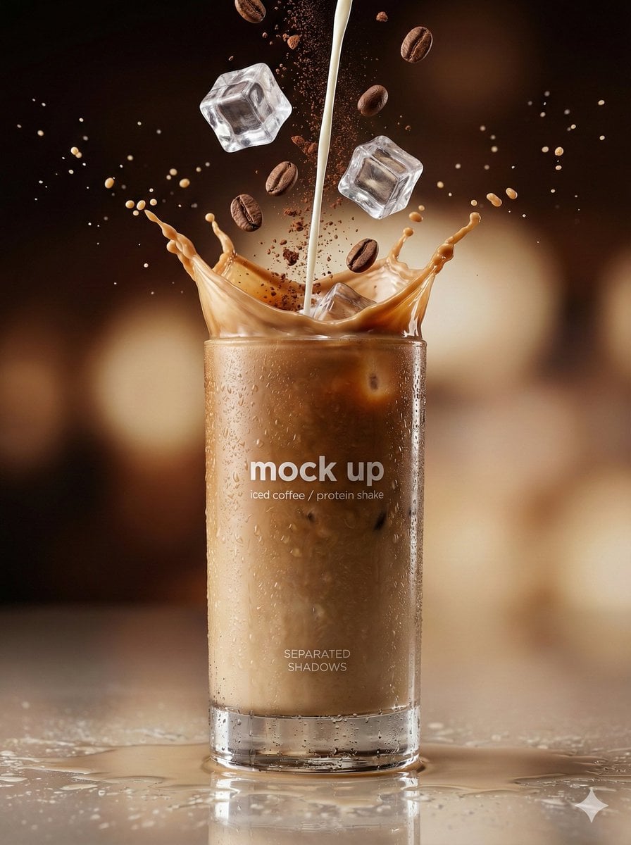 8K超現実的アイスコーヒープロテインシェイクのグラススプラッシュ
