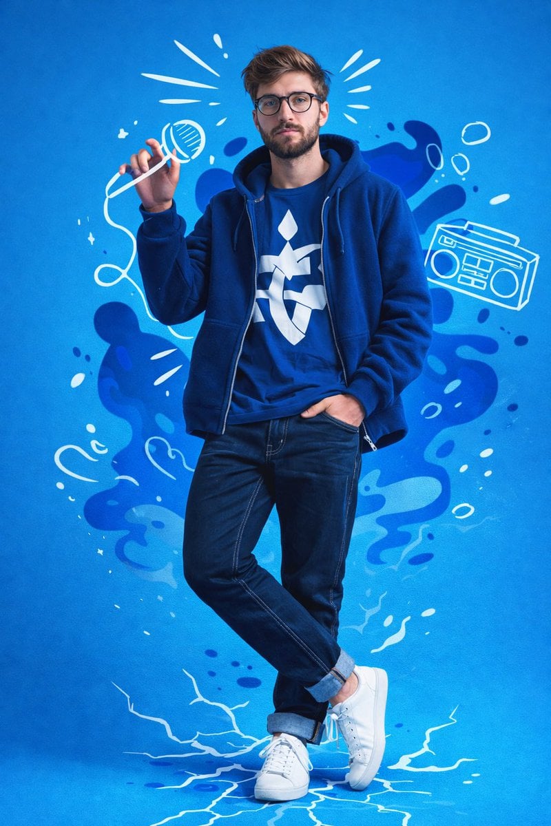 Dynamisches Mixed-Media-Porträt eines selbstbewussten jungen Mannes