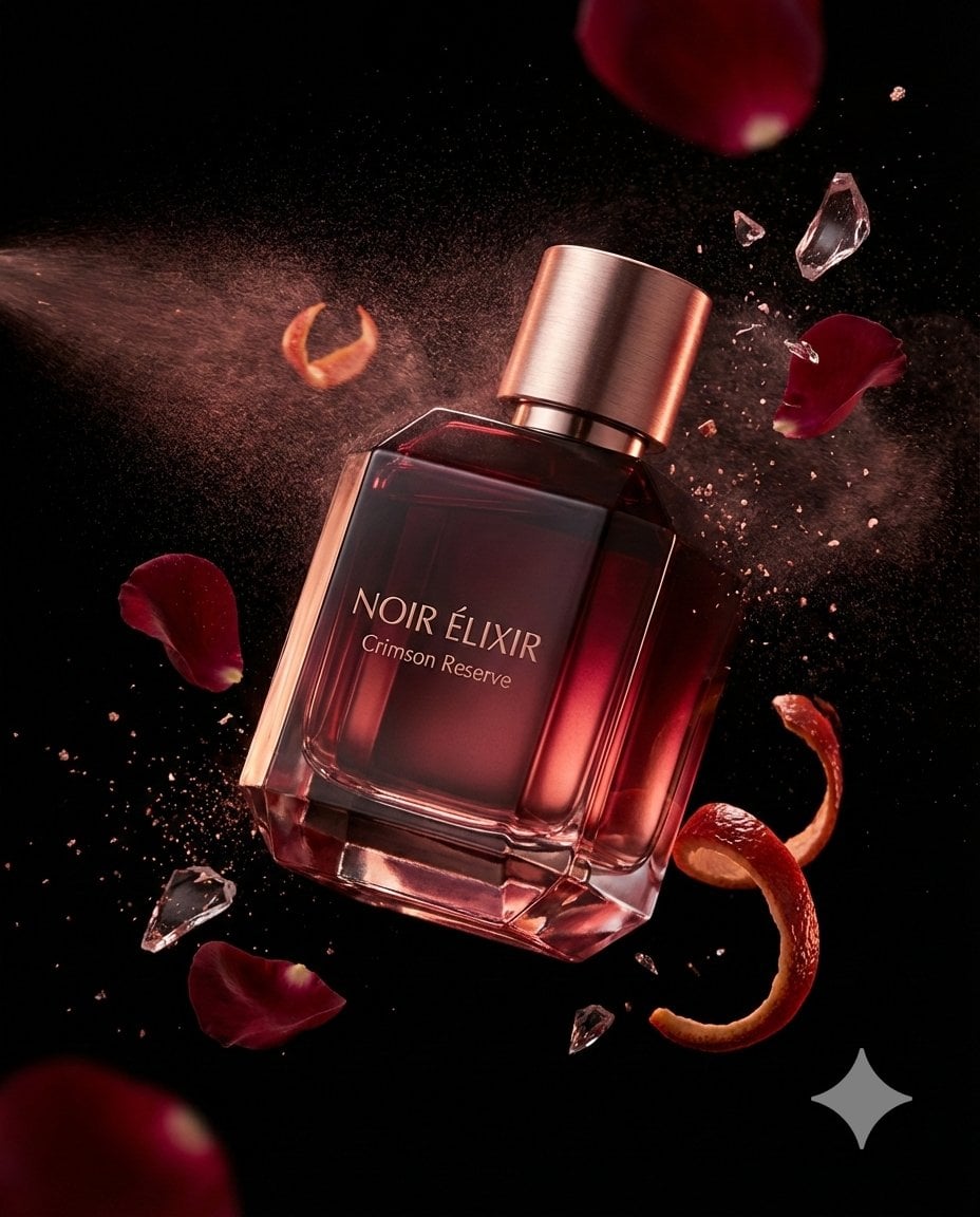 NOIR ÉLIXIR Crimson Reserve 奢侈香水瓶电影摄影