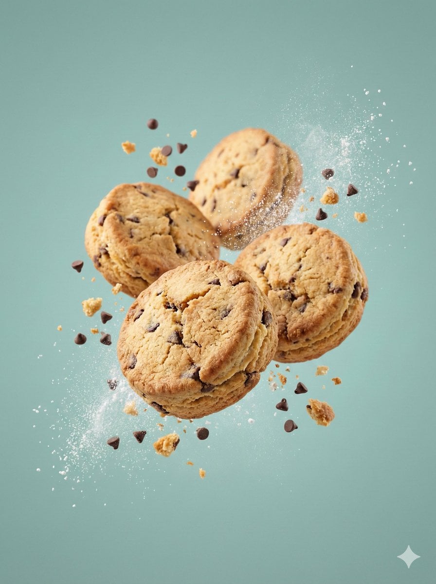 Premium Biscuit Photography with Floating Ingredients