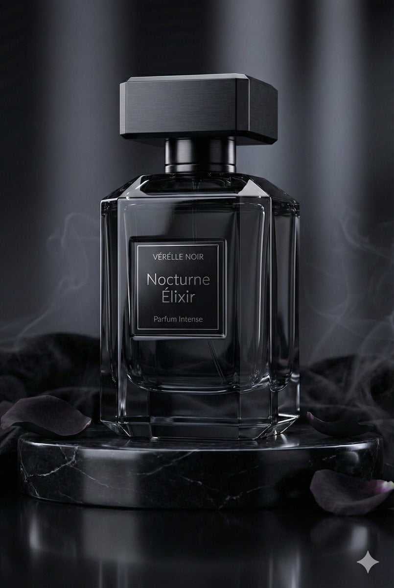 VÉRÉLLE NOIR Nocturne Élixir Luxury Perfume Bottle Photography