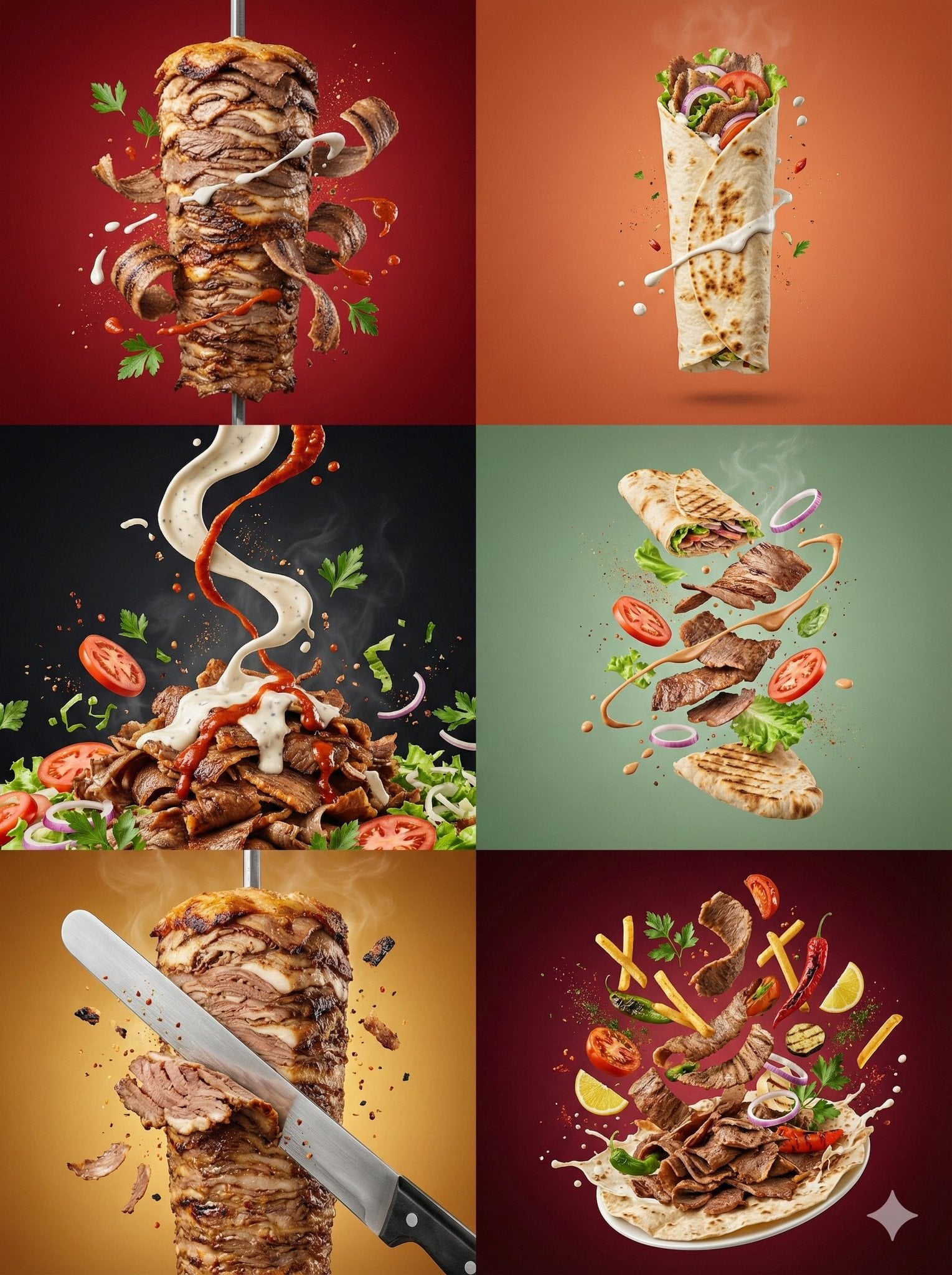 Hyperrealistische Lebensmittelfotografie: Dramatischer Döner-Kebab-Ausbruch
