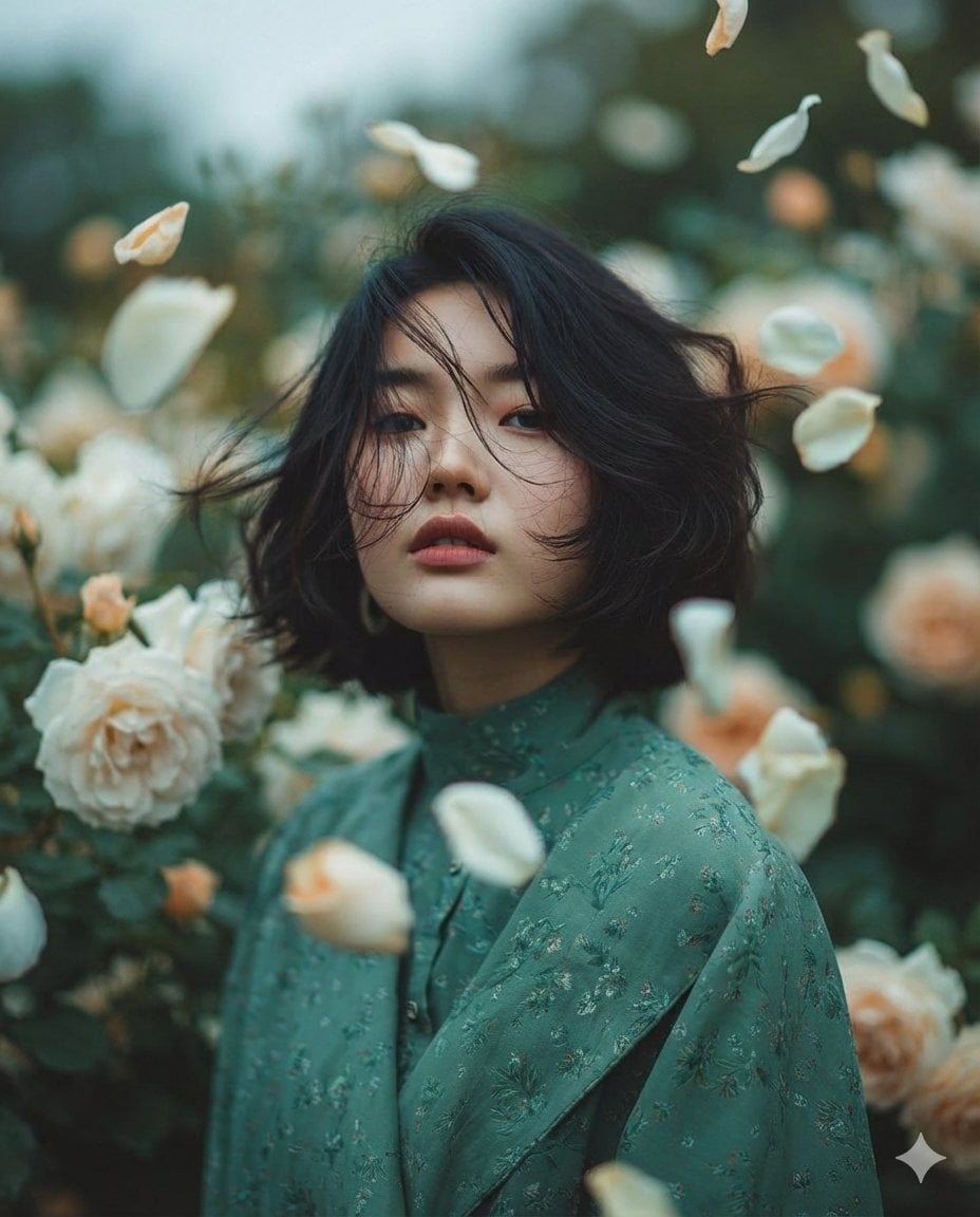 Portrait d'art onirique dans un jardin romantique