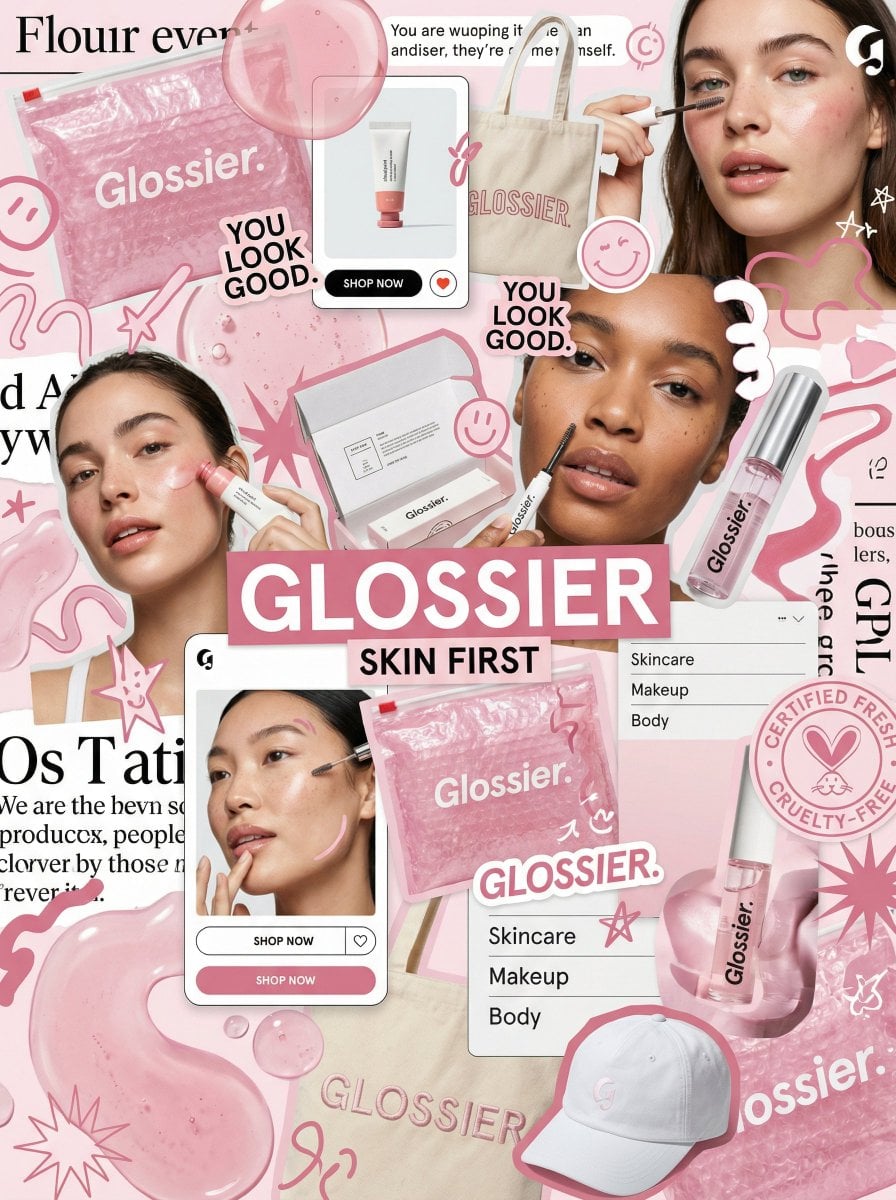 Glossier Brand Moodboard: Soft Pink Editorial Collage