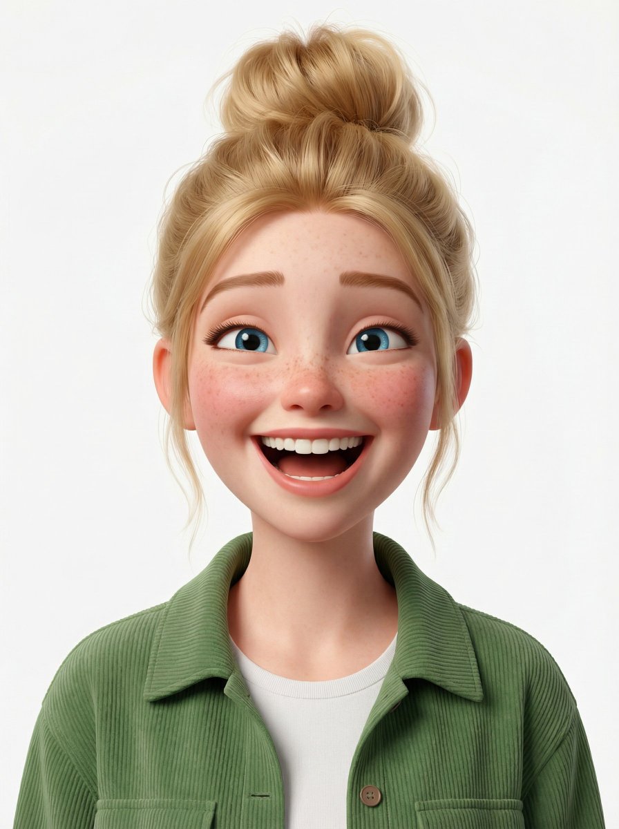 Pixar-Stil 3D-Avatar mit lila Strähne und Nasenring