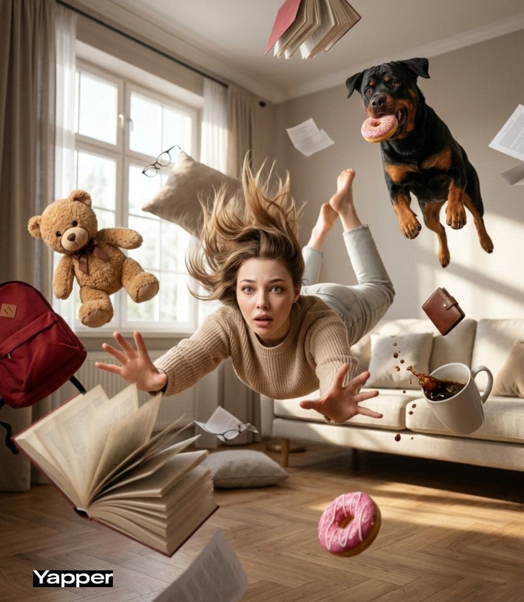 Surrealer Wirbel fallender Frau: 8K Kinematik-KI-Kunst
