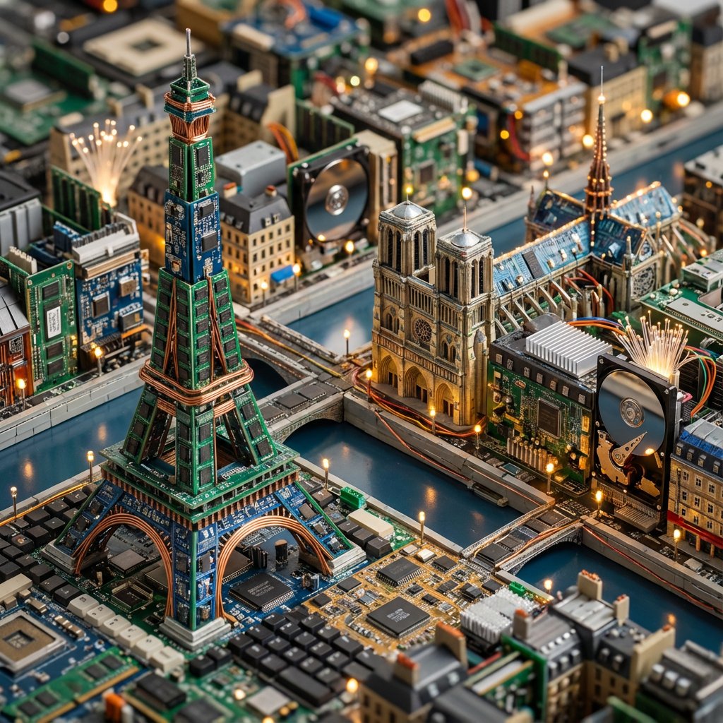 Miniature Architectural Cityscape of Paris in Material Concept