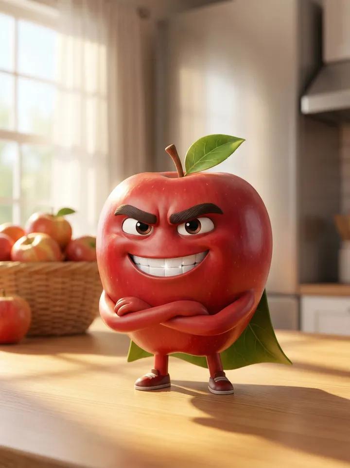 Pixar-Stil Apfelcharakter: Heroische 3D-Animation