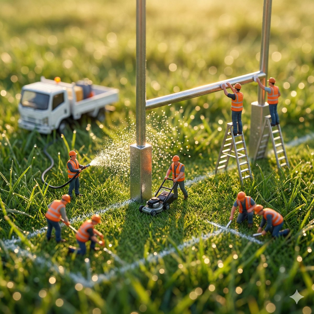 Miniaturbauarbeiter Makrofotografie im Grasfeld