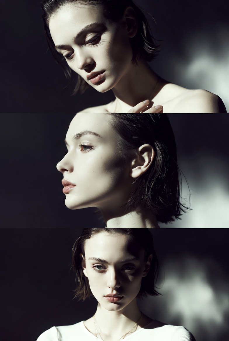 Monochrome Fashion Editorial Triptych with Cinematic Frames