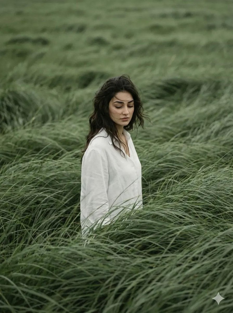 Cinematic Editorial Portrait in Wind-Swept Sage Fields